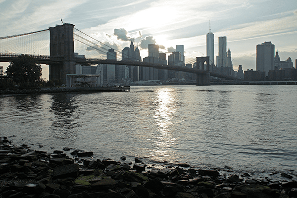 Brooklyn Bridge at night New York skyline