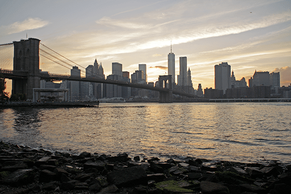 Brooklyn Bridge at night New York skyline